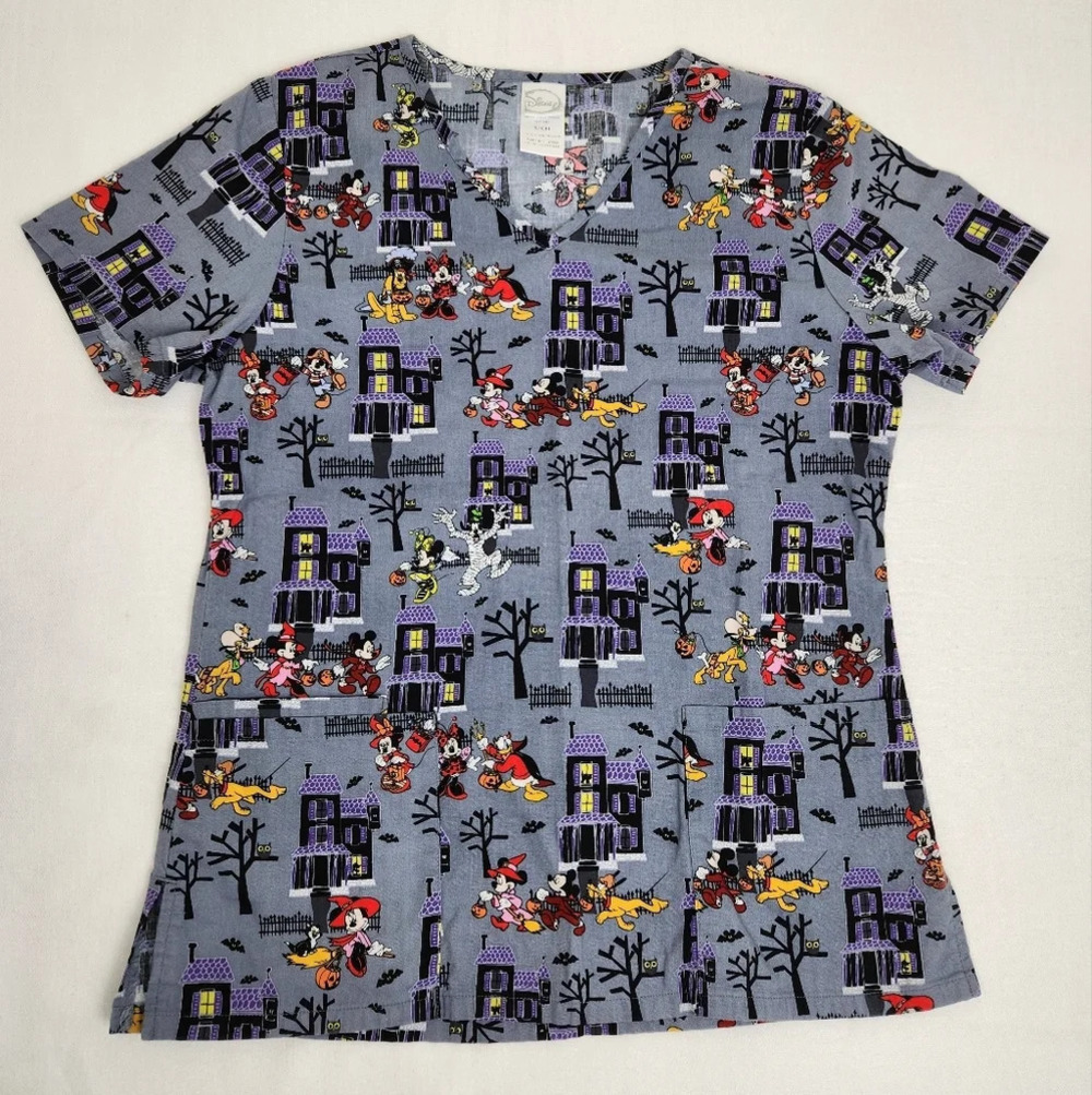 Disney Characters Halloween Scrub Top. Small